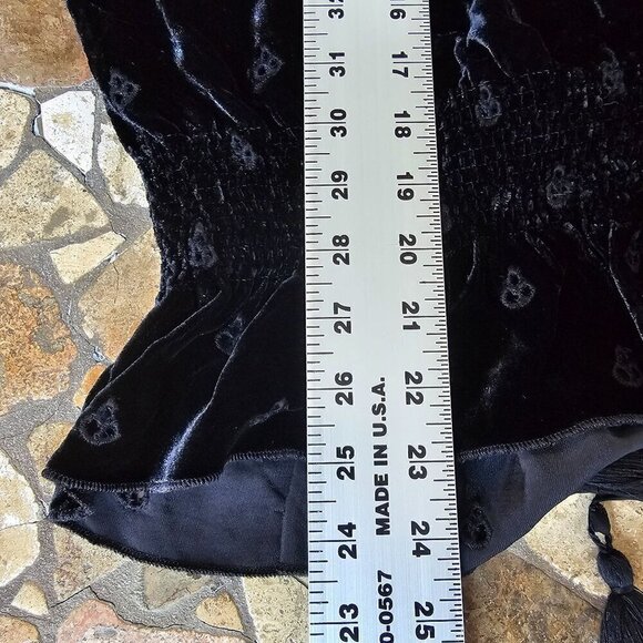 Jade Johnny Was Silk Blend Velvet Embroidered Top With Tassel Tie, Size Small - Picture 9 of 11